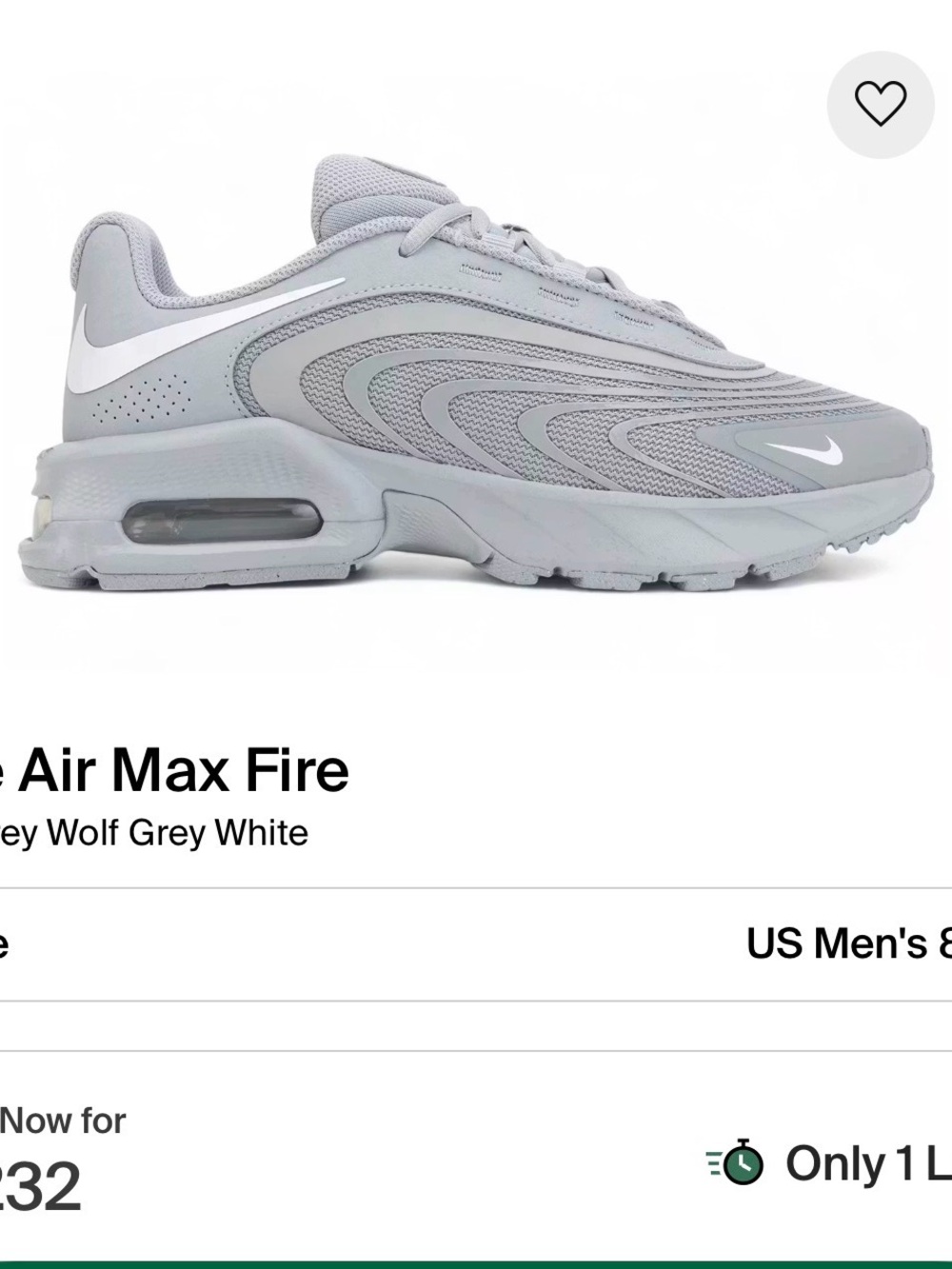 Nike Air Max Fire Men's Sneakers — Wolf Grey & White